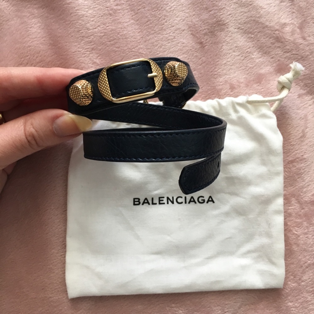 NEW Balenciaga double wrap leather bracelet navy blue City